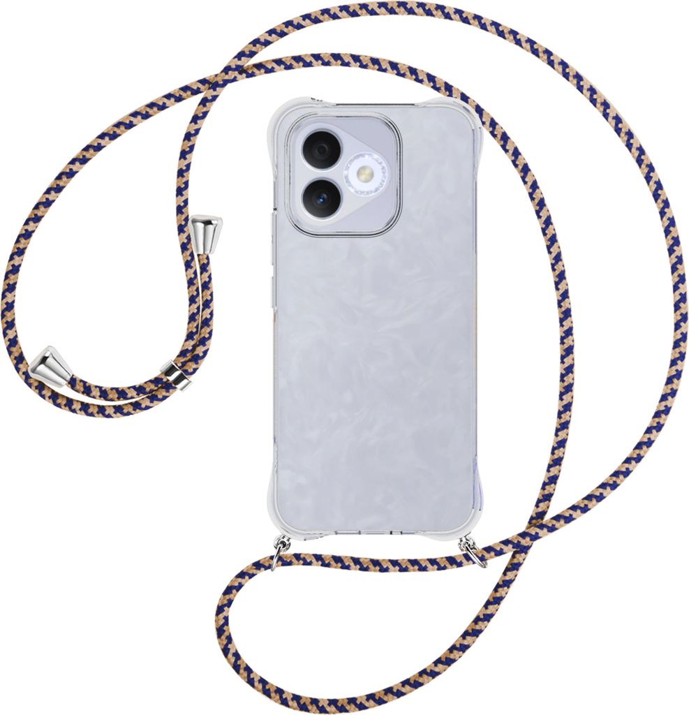 Handykette Backcover-Schutzhülle mit Band (Metall silberfarben) für Honor X60i 5G (China ) - blau+beige
