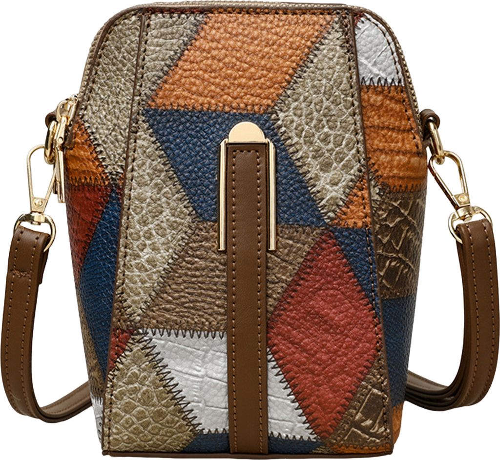 Umhängetasche, Vintage, geometrische Damen-Telefontasche, Patchwork-Farbblock-Geldbörsen, doppellagig, abnehmbarer Schultergurt, Damen-Geldbörse...