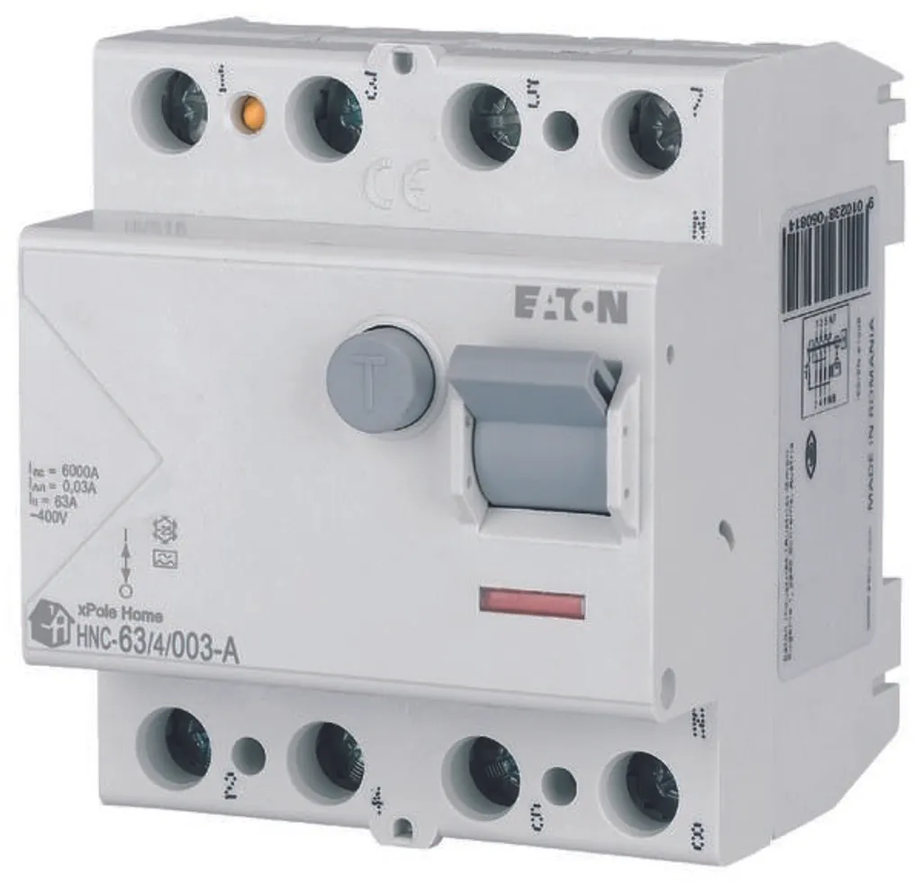 Interrupteur différentiel HNC-63/4/003-A Type A 6kA pour tableau triphasé