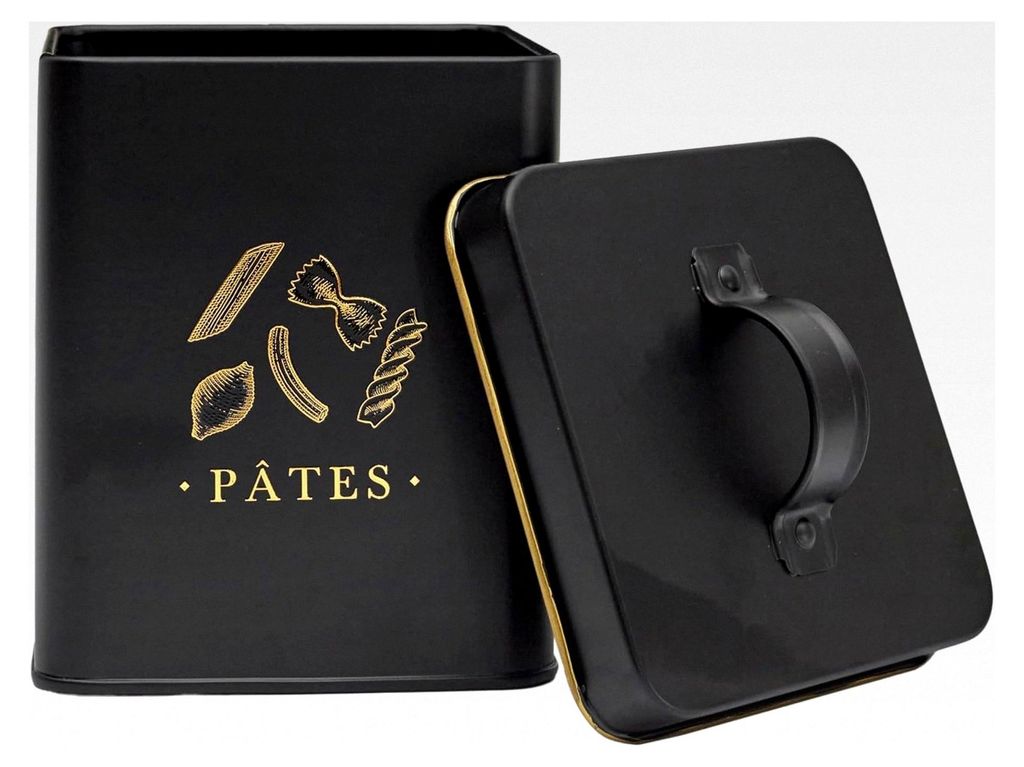 Elegante Metallbox für Pasta, Schwarz und Gold Design, luftdicht für optimale Aufbewahrung, leicht zu reinigen, großzügiges Volumen, Größe: 1...