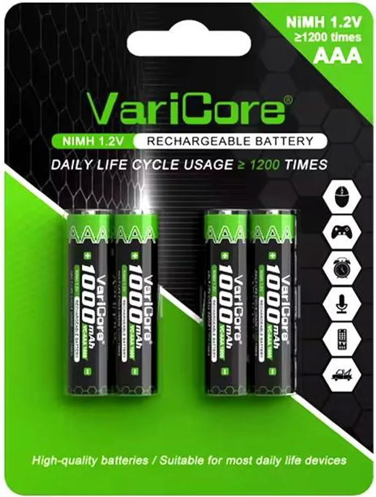 Piles AAA 1000mAh Ni-MH VariCore VC-AAA à Faible Autodécharge Lot de 4