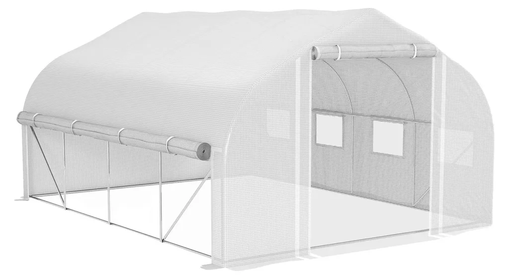 Serre de jardin tunnel 12m² polyéthylène armé avec porte filet et 8 vues