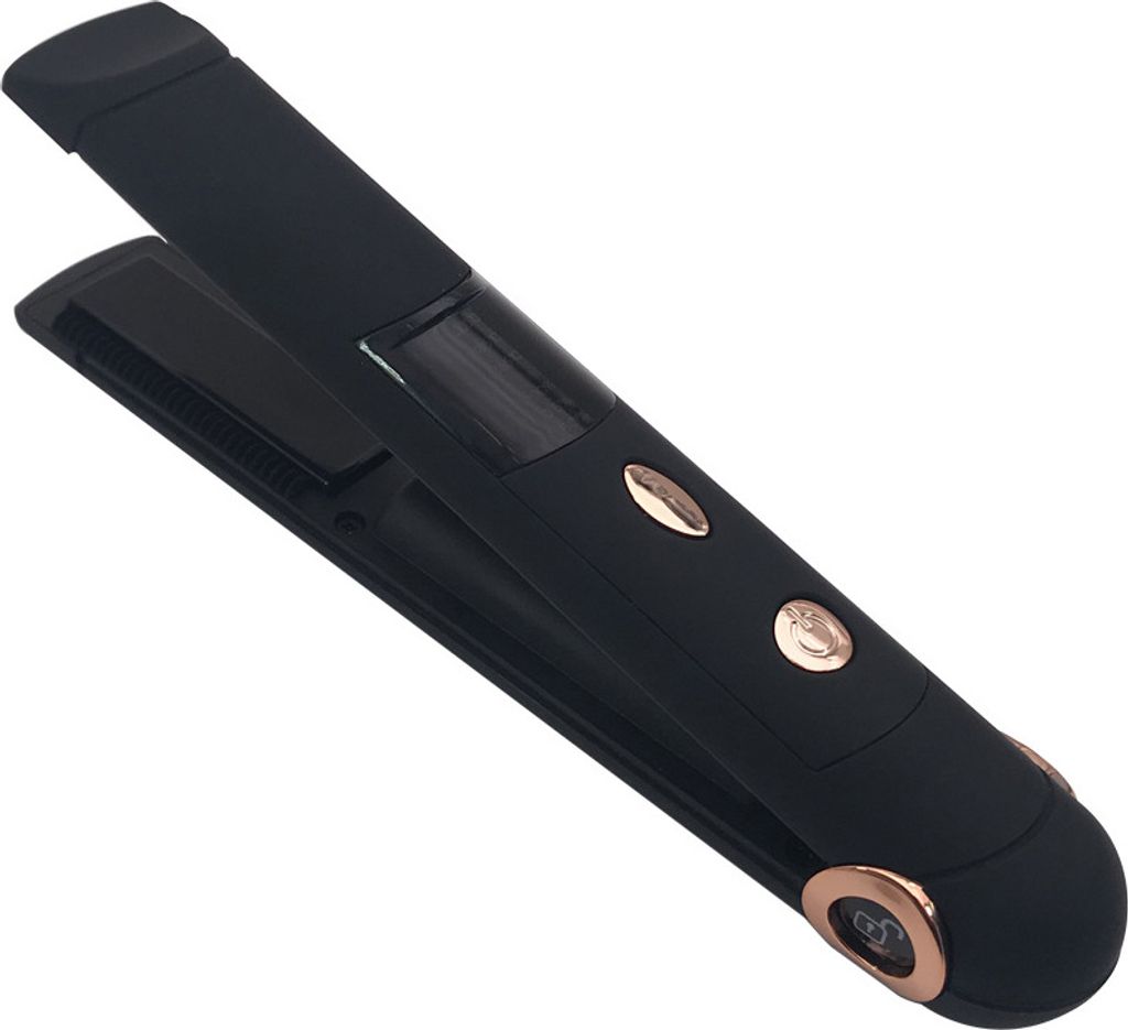 Mini-Haarglätter, kabellos, L mit Platte, Keramik, für unterwegs, wiederaufladbar, Digitalanzeige, einstellbare Temperatur (Sleek Black)