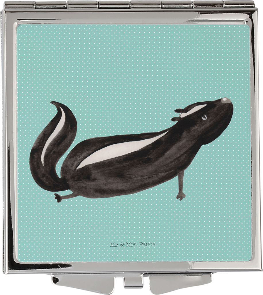 Mr. & Mrs. Panda Schminkspiegel Stinktier Yoga - Türkis Pastell - Geschenk, Quadratischer Spiegel, Skunk, Handspiegel, Mini, Klappspiegel, Frauen,...