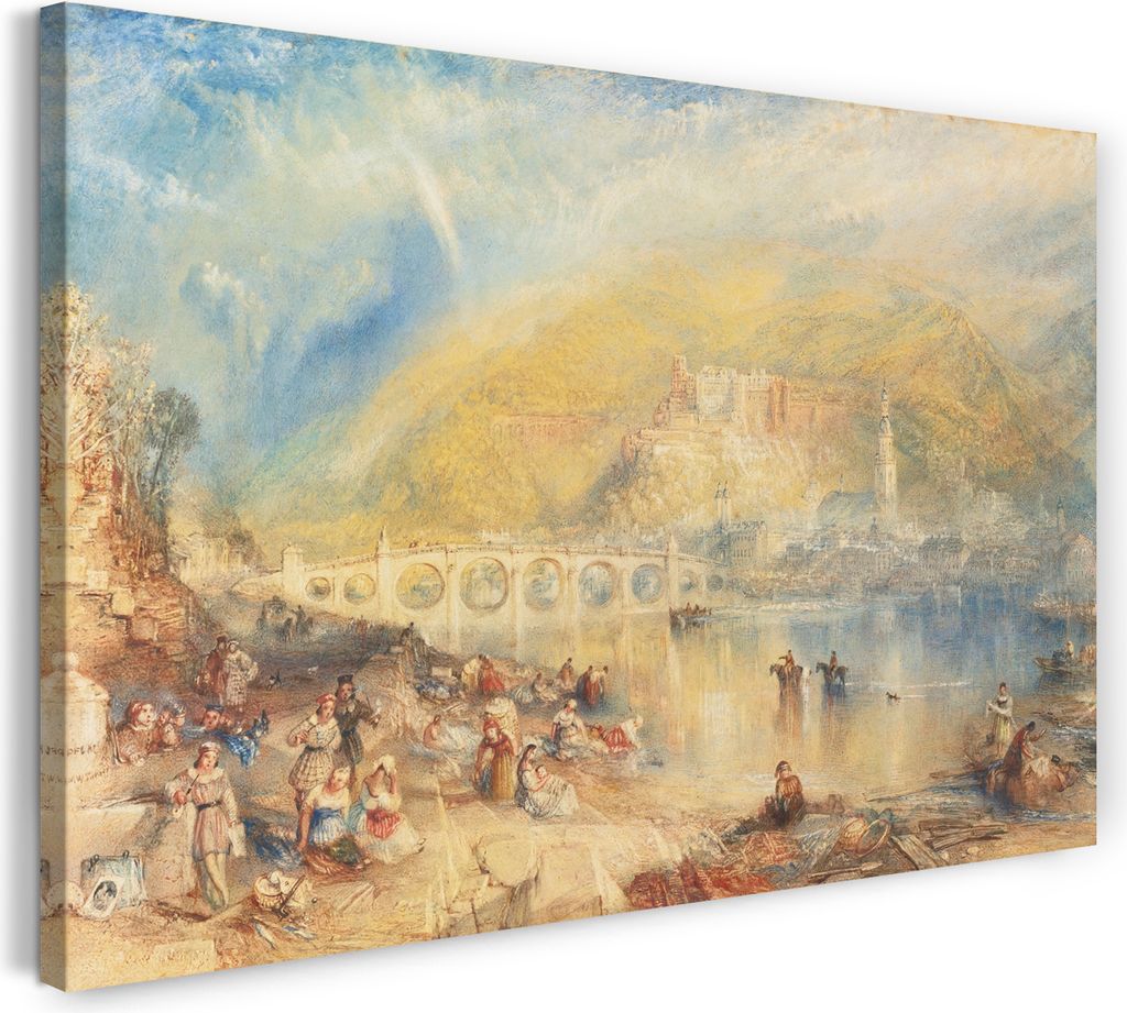 Leinwandbild (120x80cm): William Turner - HEIDELBERG WITH A RAINBOW, echter Holz-Keilrahmen inkl. Aufhänger, handgefertigt in Deutschland