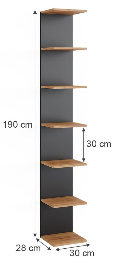 Wandregal Vicco Paolo Anthrazit 30 x 190 cm, Model 52082