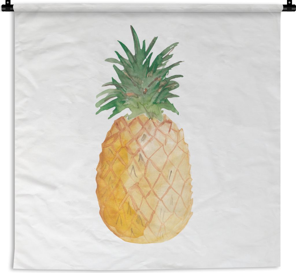 MuchoWow Wandteppich Wandbehang Ananas - Aquarellfarbe - Weiß 150x150 cm Tapisserie Dekoration Wandtuch - Wohnaccessoires - Modernes