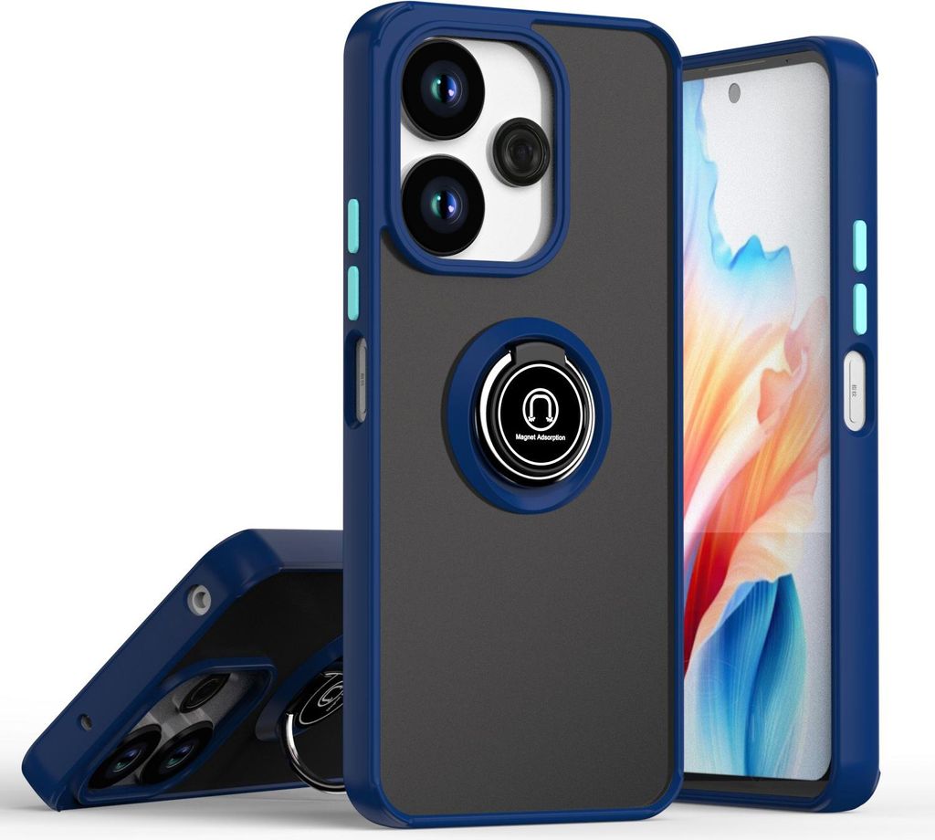 Hülle für Xiaomi Redmi 13 5G/4G Matte Transluzent TPU Stoßfest Schutzhülle mit Ring Halter Ständer Blau