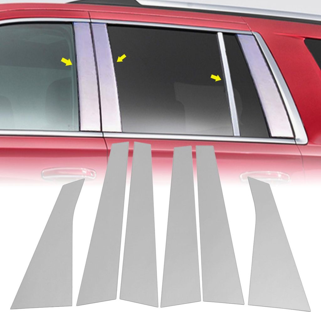 6-teilige Säulenpfostenabdeckungsverkleidung, verspiegelte Oberfläche, wetterbeständig, einfache Installation, Chrom für Fahrzeuge