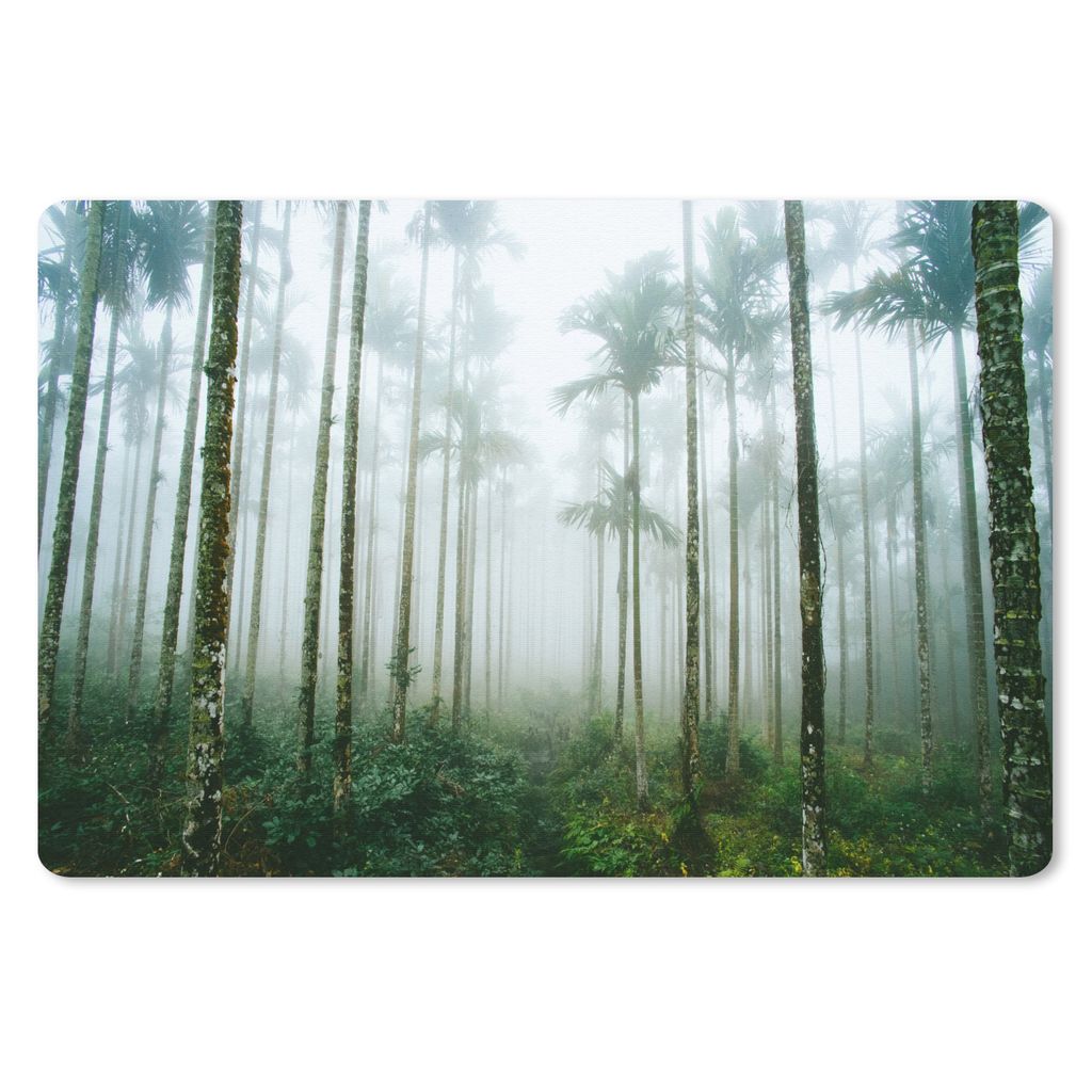 MuchoWow Schreibtischunterlage Hohe Baumstämme im nebligen Regenwald von Taiwan 60x40 cm - XXL Mauspad - Großes Mauspad