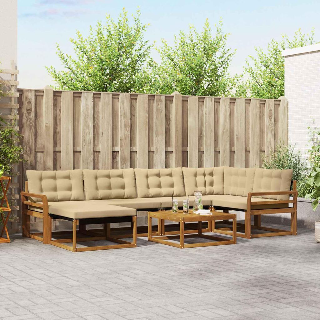 (Robust Möbel)Outdoor-Sofagarnitur - CLORIS - Balkonmöbe/Sitzgruppe - 19 pcs - Moderne Design - Natur und Beige Massivholz Akazie - Gartensof...