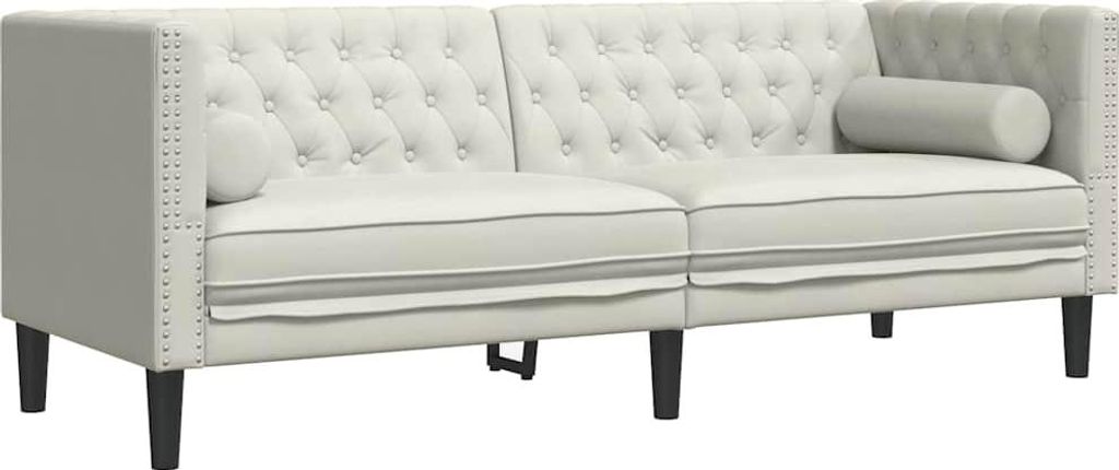 vidaXL Chesterfield-Sofa mit Nackenrollen 3-Sitzer Creme Samt