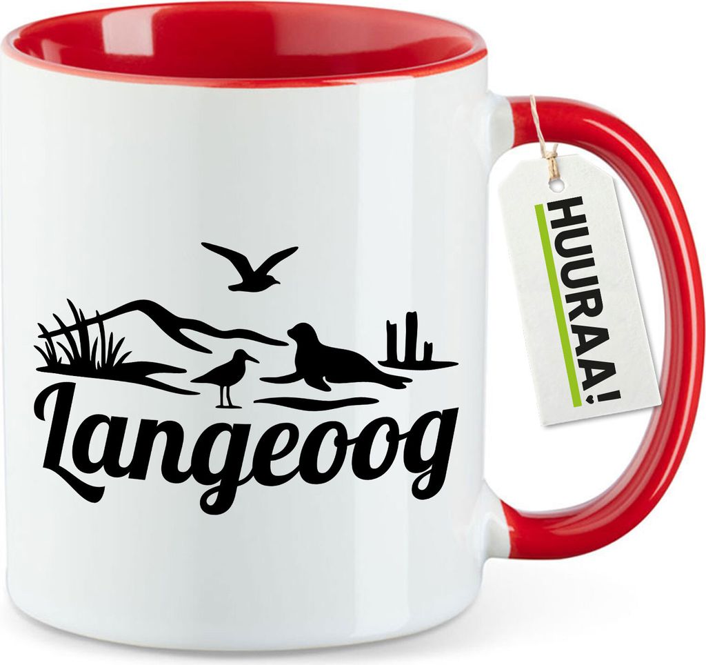 Huuraa Kaffeetasse Langeoog Strandmotiv 330ml Rot Keramik Kaffeebecher Geschenkidee