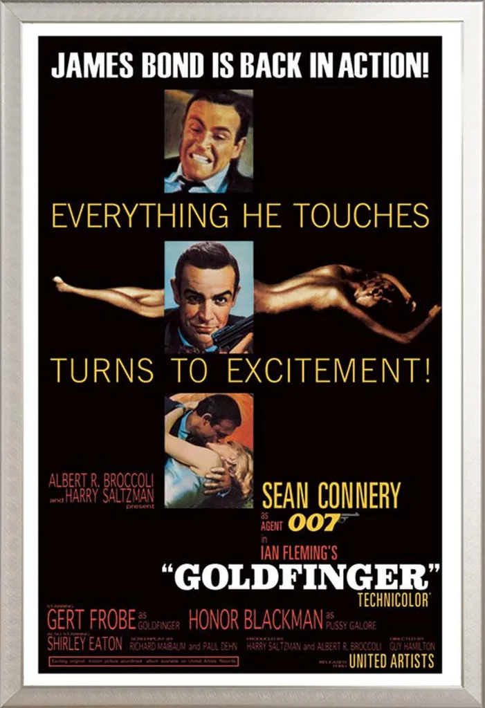Poster James Bond 007 Goldfinger avec Cadre Shinsuke Maxi Alu Argenté