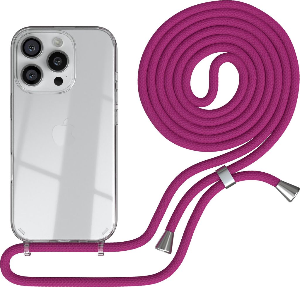 EAZY CASE Handykette mit Hülle für Apple iPhone 16 Pro Backcover Handykette, zum Umhängen in Pink