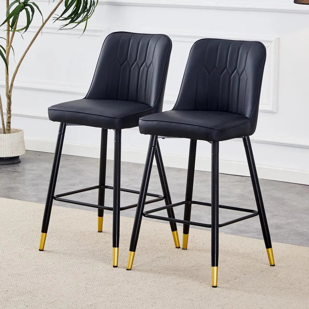Tabourets de Bar Stables et Faciles à Nettoyer en Cuir PU Noir - Lot x2
