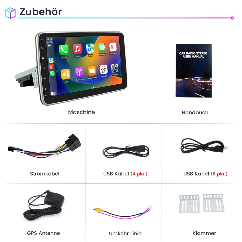 Autoradio 1 DIN Android 15 Schermo 360° 2+64GB DAB+ Wireless CarPlay - 14