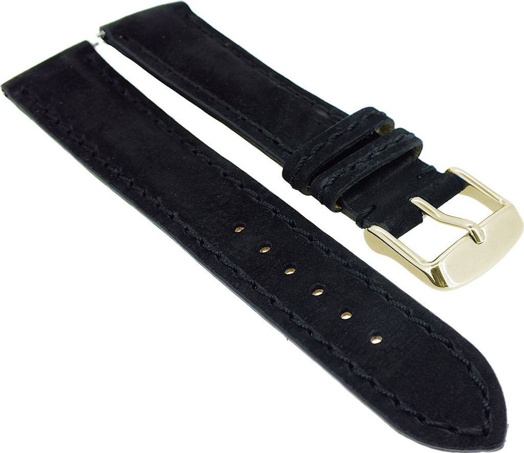 Herzog > Uhrenarmband easy click Leder schwarz > Used-Look gepolstert, Stegbreite:18mm, Schließe:Gelbgolden