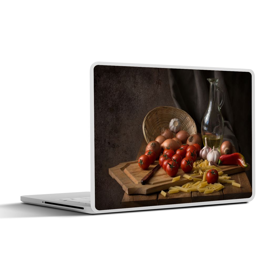 MuchoWow Laptop Aufkleber Sticker Cover Schneidebrett - Gemüse - Stillleben - Pasta - Aus - Tomate - Schneidebrett 32.5x23.5 cm - Sticker für L...