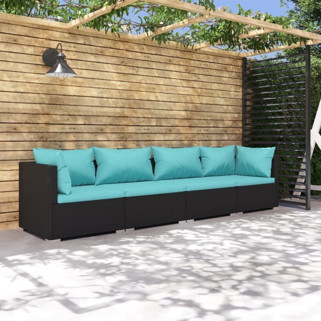 Möbel 4-tlg. Garten-Lounge-Set mit Auflagen Poly Rattan Schwarz - Balkonmöbel 3101425
