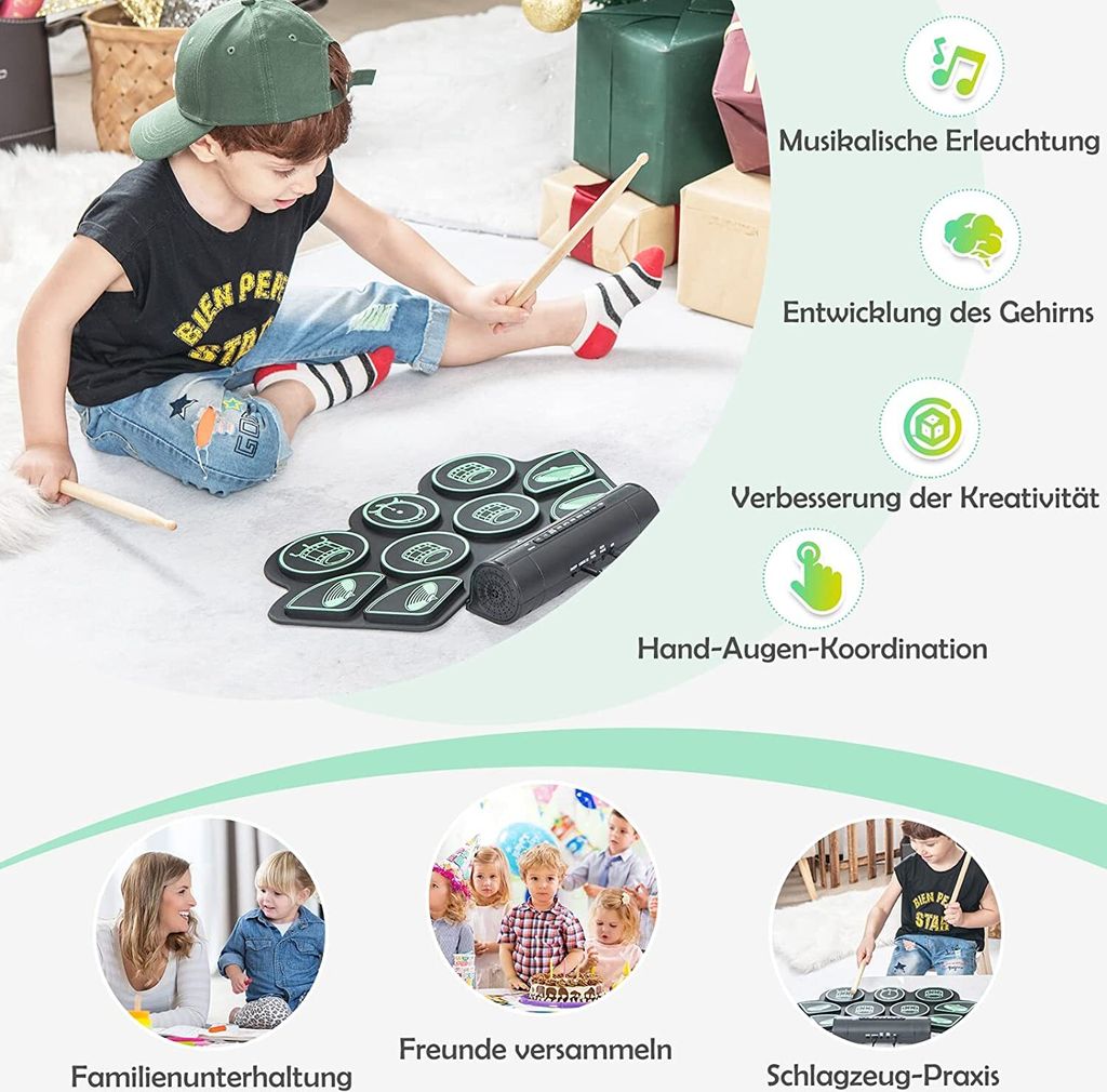 GOPLUS Elektronisches Schlagzeug mit 9 Pads, Sticks & Produktbild 5