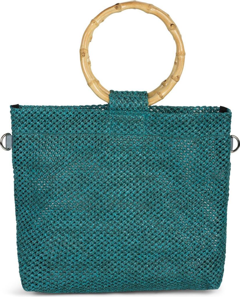 styleBREAKER Damen Henkeltasche mit Bambus Henkel in halb transparenter Häkel Optik, Handtasche, Tasche 02012286