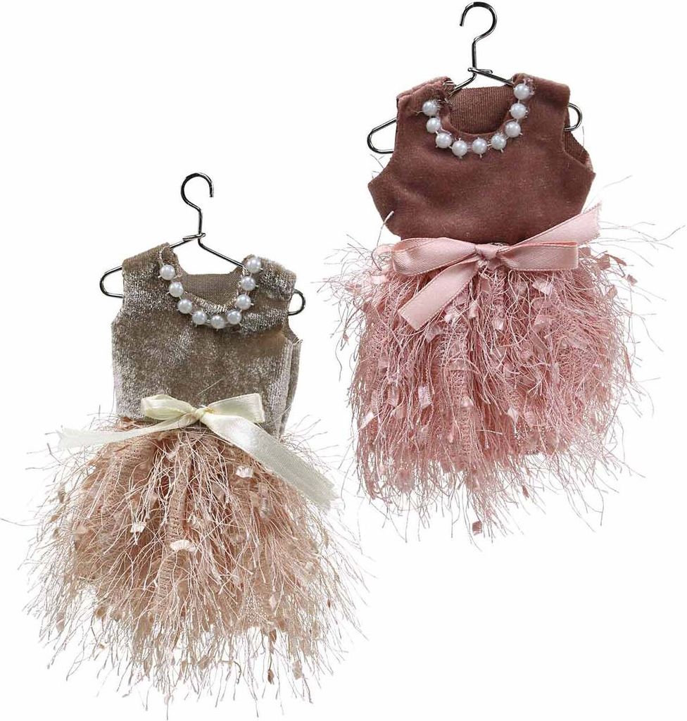 Weihnachtsdeko Elfenkleid am Bügel 16cm 4St sortiert Rosa Braun/Creme - Zauberhafter Christbaumschmuck, 4 Stück