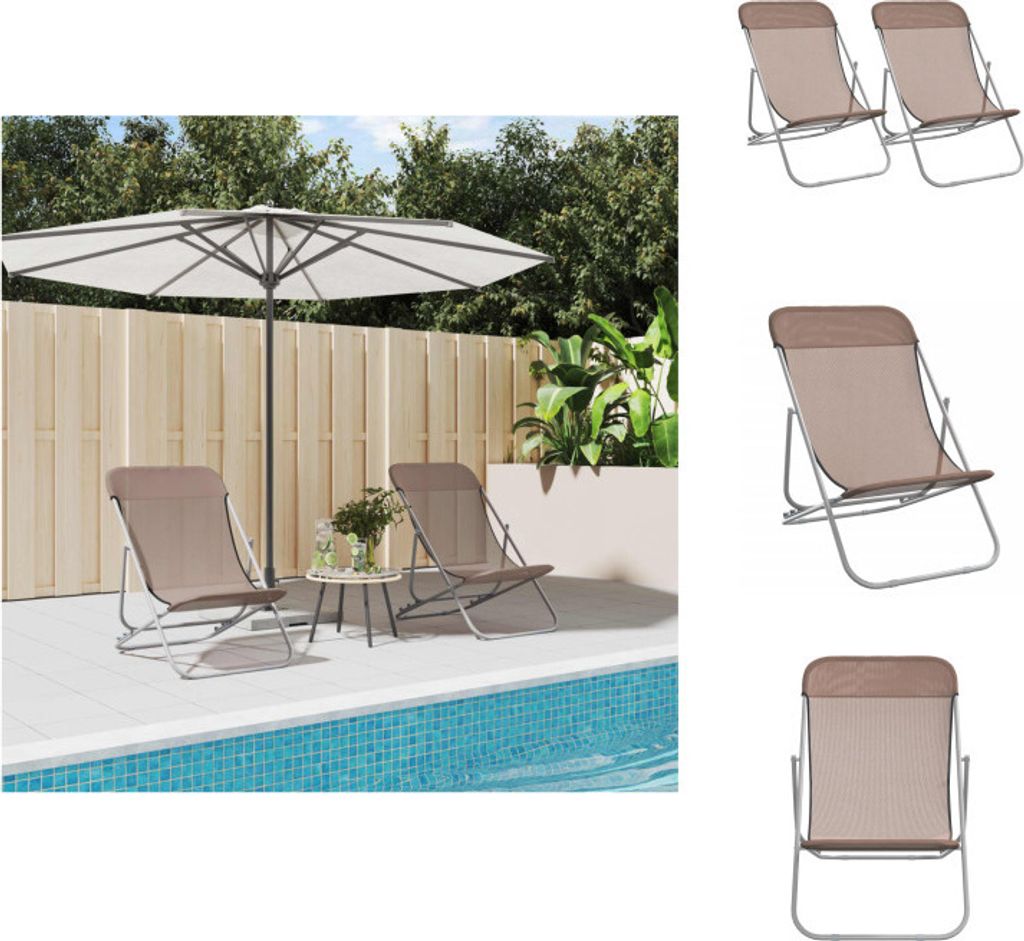 vidaXL Strandstühle 2 Stk. Braun Textilene & Pulverbeschichteter Stahl - Sonnenliegen