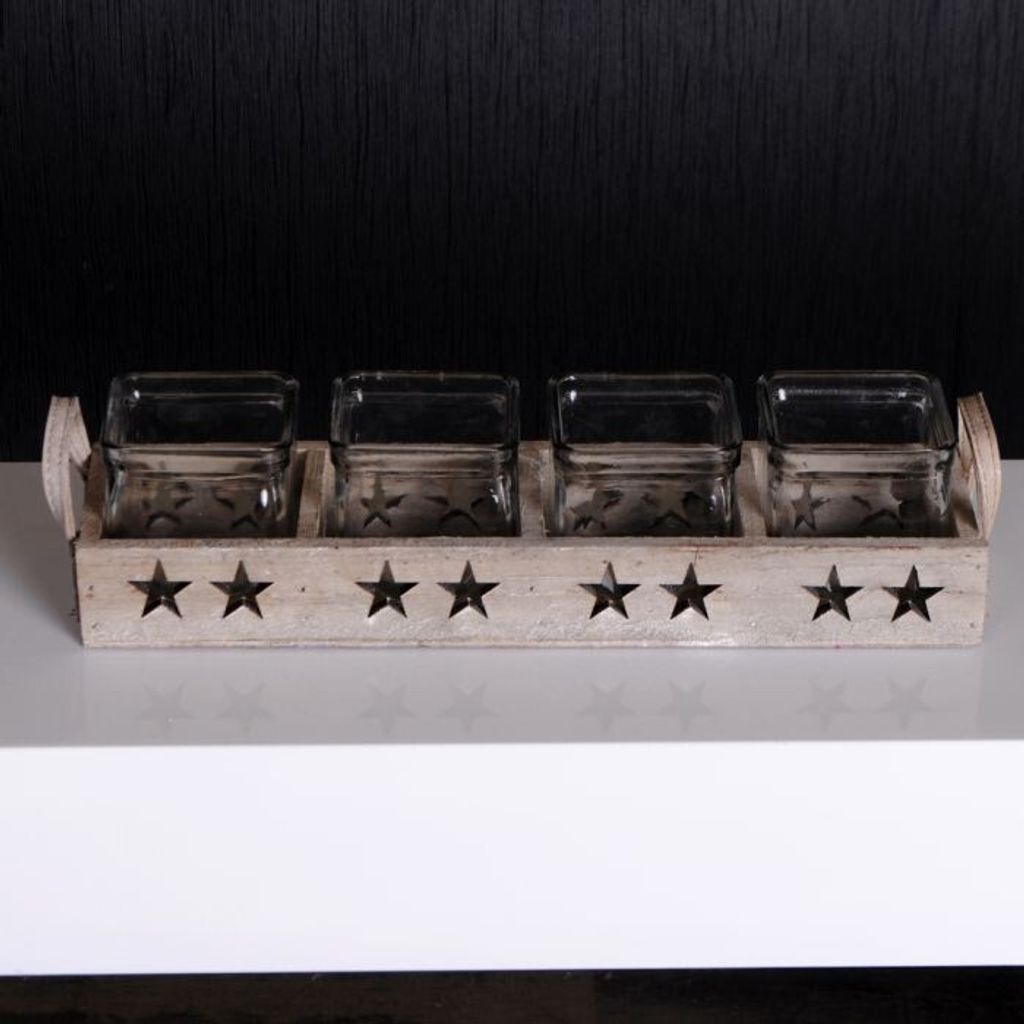 Weihnachts-Set Teelichthalter mit Kerzengläsern 37cm STERNE Braun