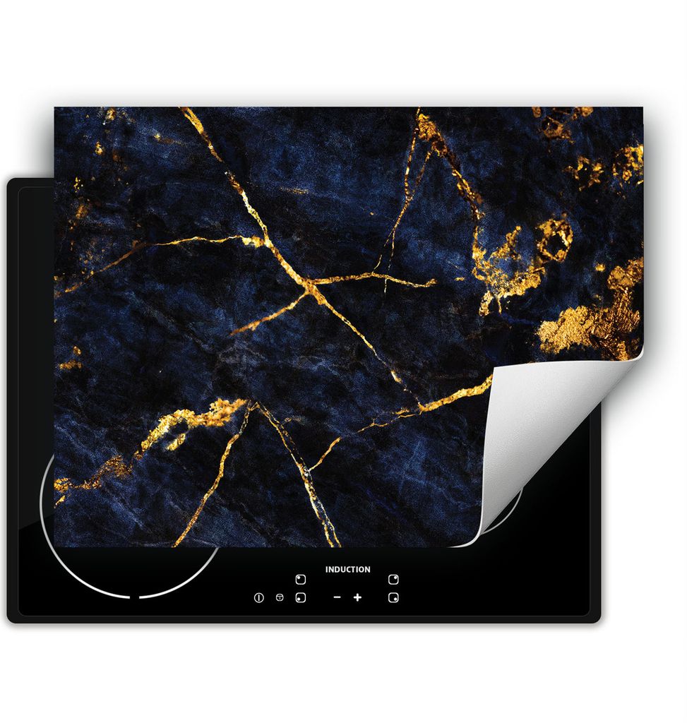 DarHaus Herdabdeckplatte 70x52 cm Anti Rutsch Matte Aufrollbar, gold - Marmor