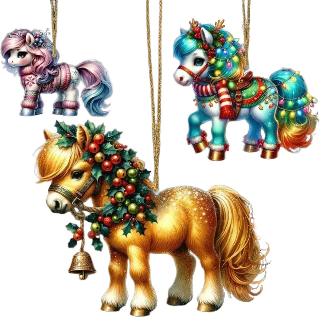 Weihnachtsbaumschmuck in Pferdeform, 2D, flach, Acryl, Geschenkidee für Frauen, Pferdeliebhaber, Landwirte und Freunde