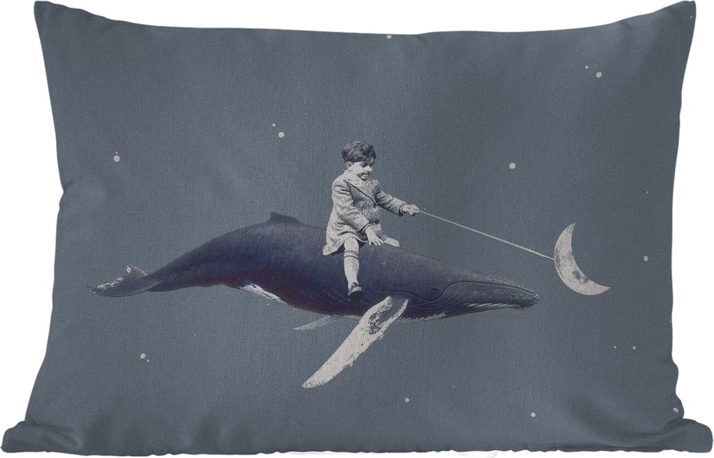 MuchoWow Outdoor Kissen - Weltraum - Junge - Mond - Wal - 60x40 cm - Wetterfest - Lounge Kissen - Zierkissen - Kissen für Innenräume