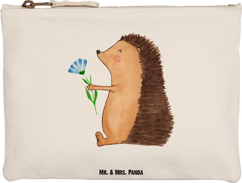 Mr. & Mrs. Panda Federmappe Igel Blumen Grösse XL Große - Weiß - Geschenk, Genesungswünsche, Make-Up Tasche, Pouch, Krankheit, kosmetiktäschch...