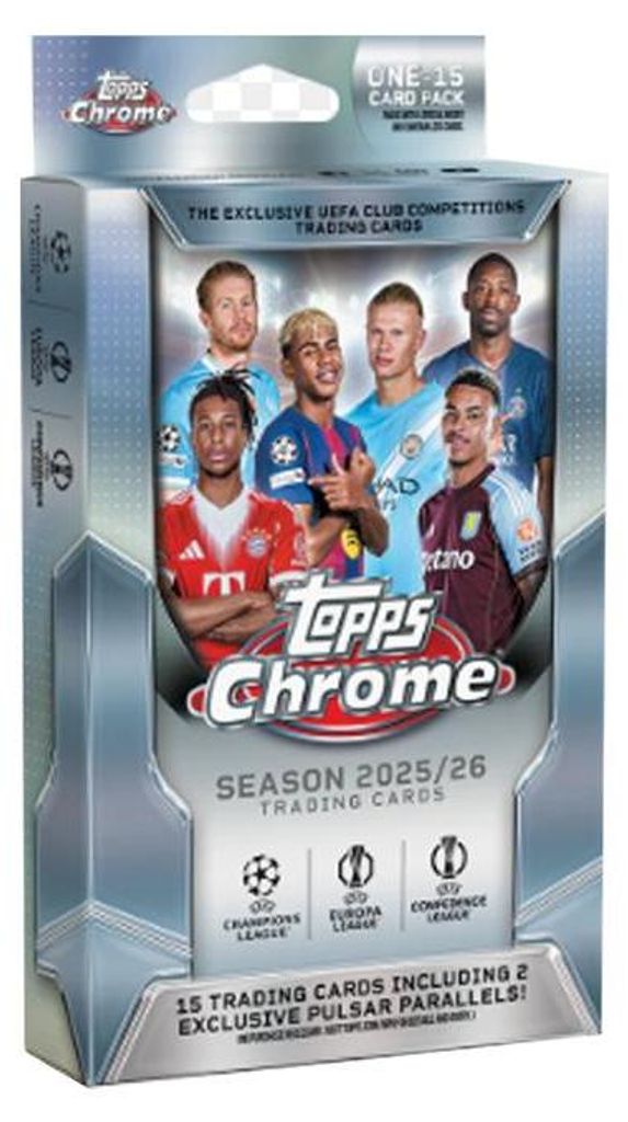 2025/26 Topps Chrome UEFA klubové soutěže – závěsná krabice Obrázek produktu 