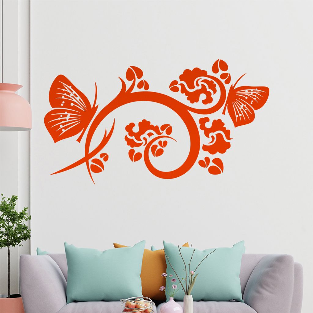 Falter Schmetterlinge Blüte Wandtattoo in 6 Größen - Wandaufkleber Wall Sticker - Dekoration, Küche, Wohnzimmer, Schlafzimmer, Badezimmer