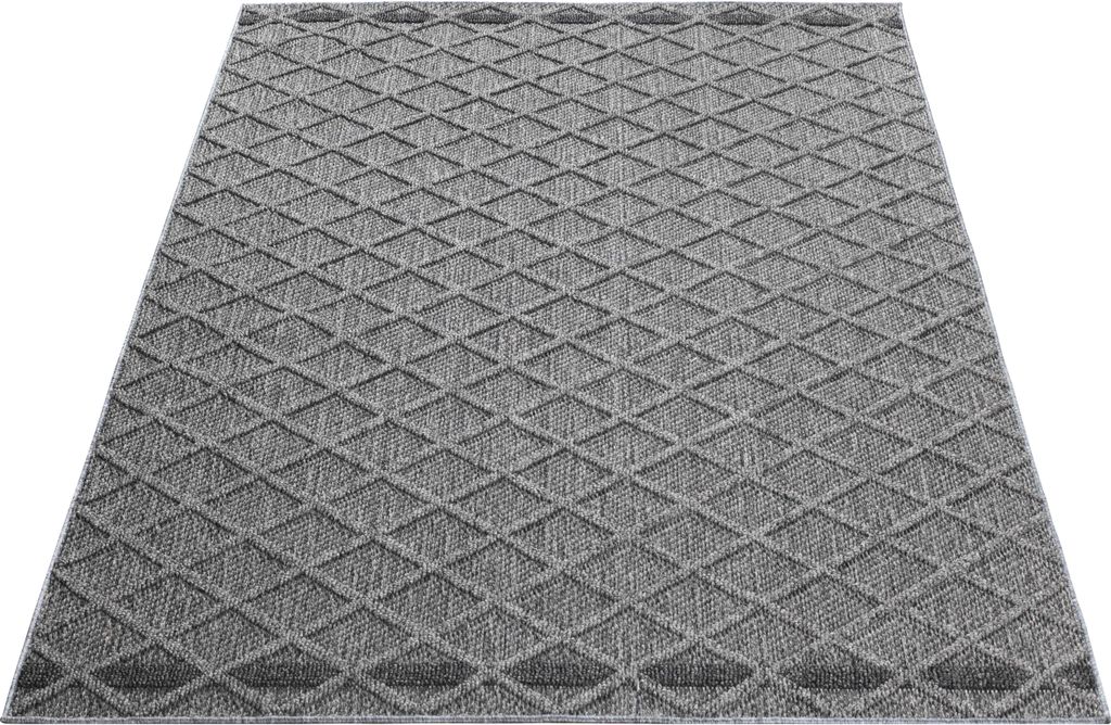 Outdoor Teppich Wetterfest 140x200 Rechteck Grau für Camping Garten oder innen Rauten Design aus Polypropylen