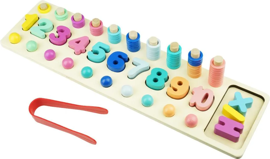 Jouet éducatif Montessori planche à calcul en bois 3 en 1 avec billes