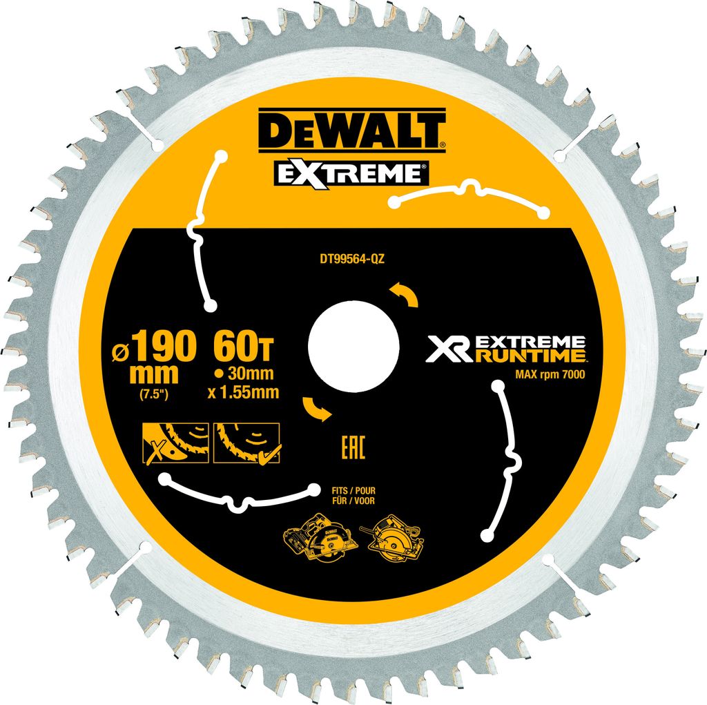 DEWALT Kreissägeblatt XR Extrem Runtime HM ø 190 x 1,38 x Produktbild 