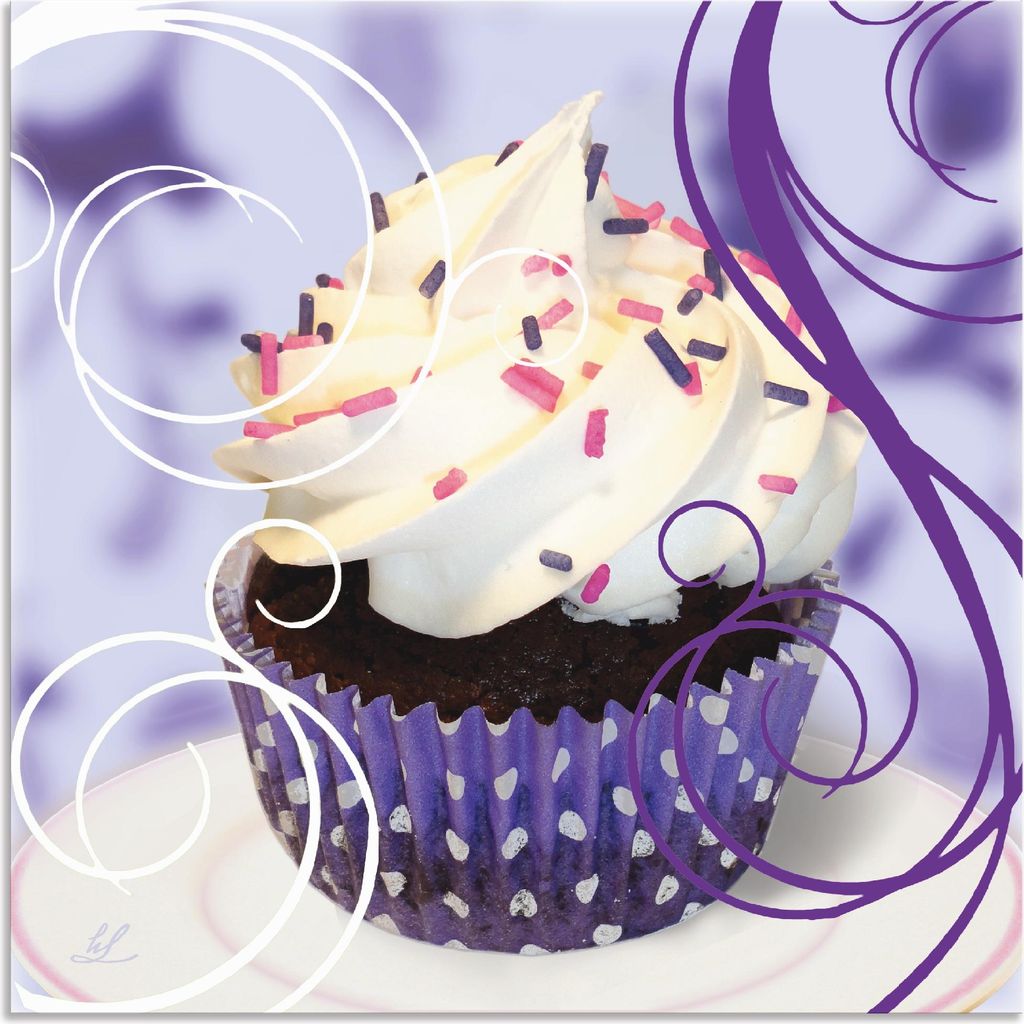 ARTland Wandbild Alu für Innen & Outdoor Cupcake auf violett - Kuchen Größe: 30x30 cm