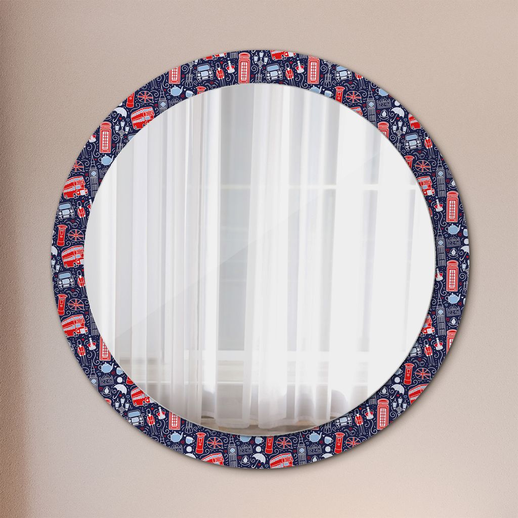 Ø90cm Spiegel - Glasrahmen mit Aufdruck - Wandspiegel Schlafzimmer - Symbol von london