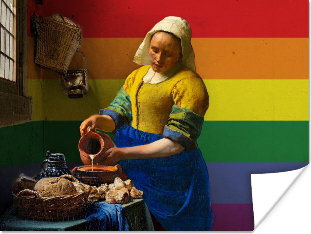 MuchoWow Poster Vermeer - Milchmädchen - Regenbogen 40x30 cm - Plakate für die Wände - Poster Wohnzimmer