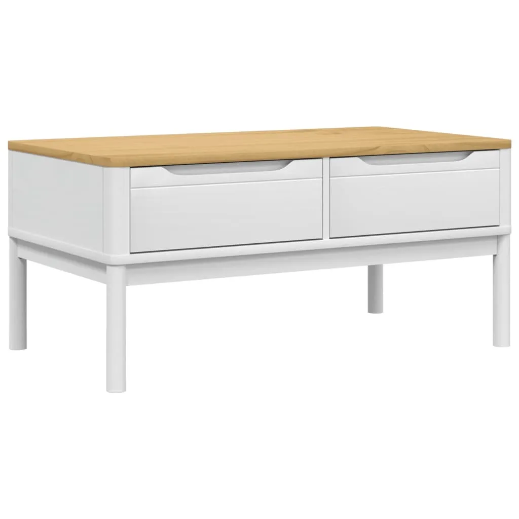 Tavolino Basso Salotto Bianco SYFAX FLORO Legno Pino Massiccio 99x55cm - 1