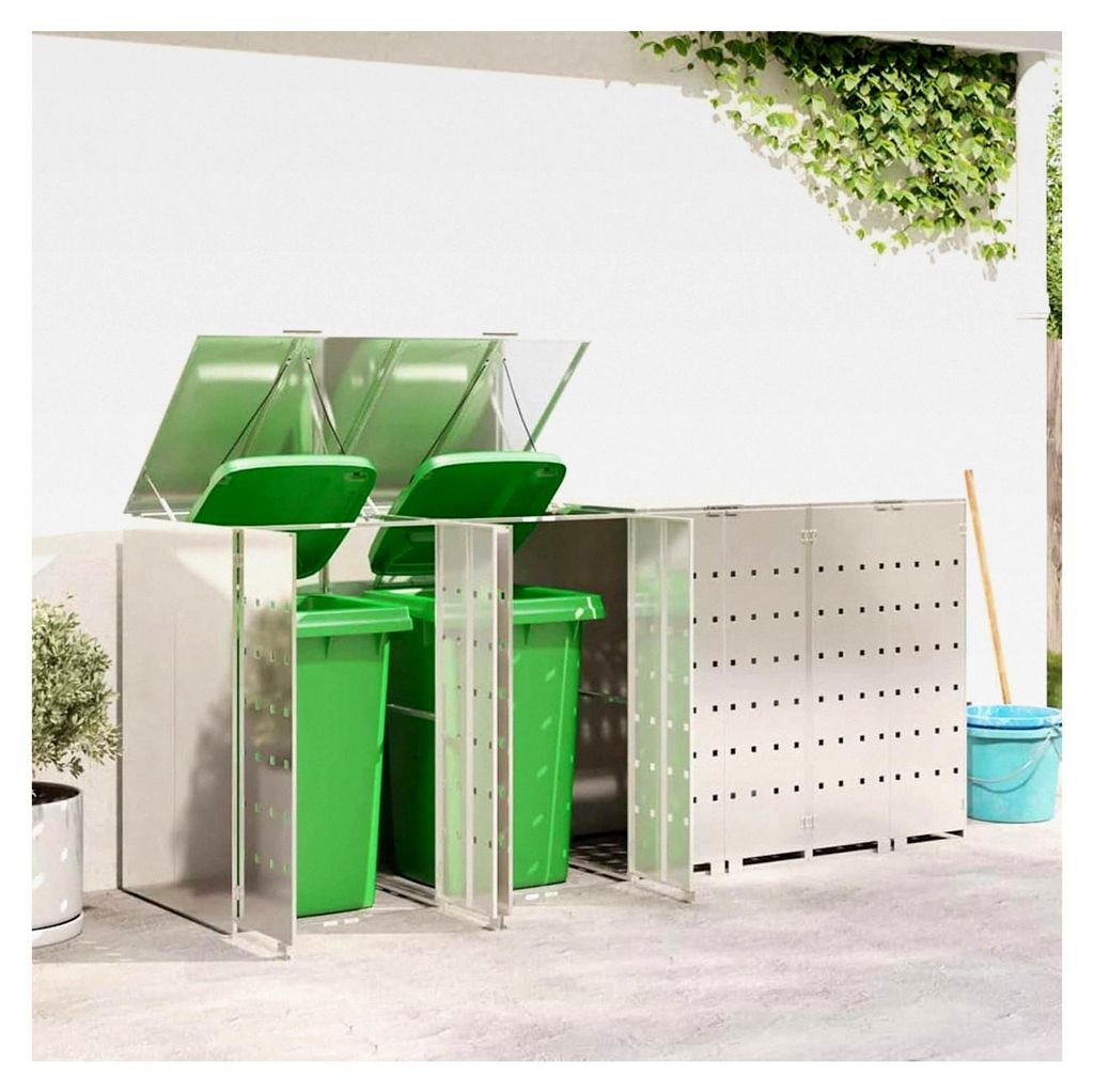 Wagenmüllbehälter für 4 Behälter Silber 272 x 77,5 x 115,5 cm, Müllbox wetterfeste Mülltonnenbox für Campingplätze, Bürokomplexe, Wohnanlagen