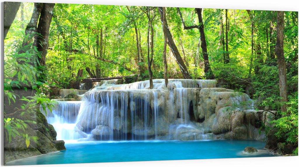 DEQORI Glasbild Echtglas 100x50 cm 'Exotischer Wasserfall' Produktbild 