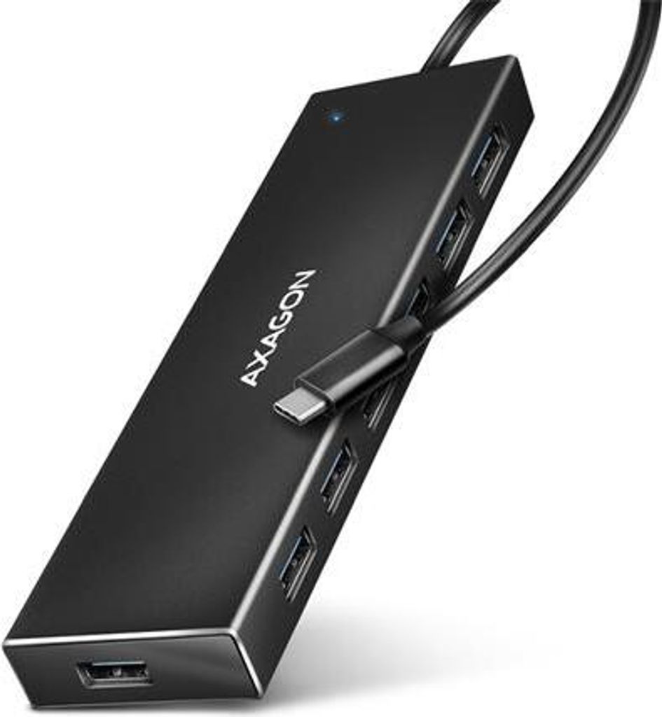 AXAGON Axagon HUE-F7C 7x USB 3.2 Gen 1 ALU FLAT hub micro power IN 30cm USB-C USB 3.2 Gen 1 (3.1 Gen 1) Type-A 5000 Mbit/s Schwarz