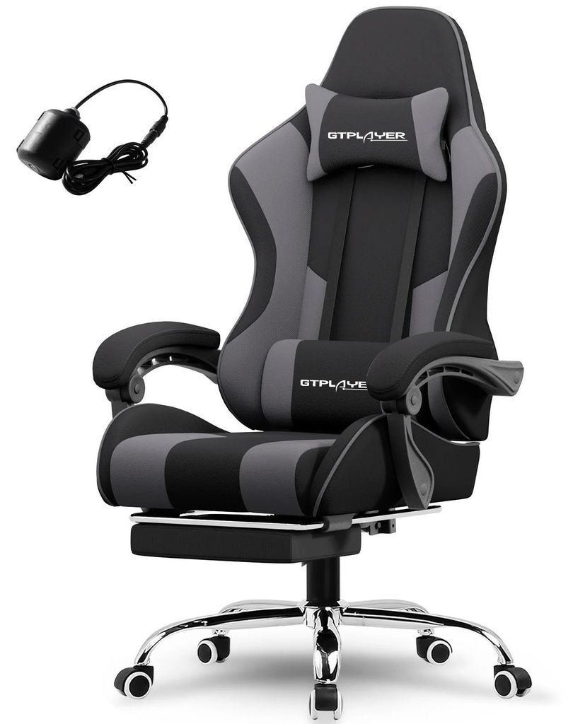 Gaming-Stuhl - GT800A - Massage - USB - Ergonomisch - Fußstütze - Drehbar - Stoffbezug - Grau