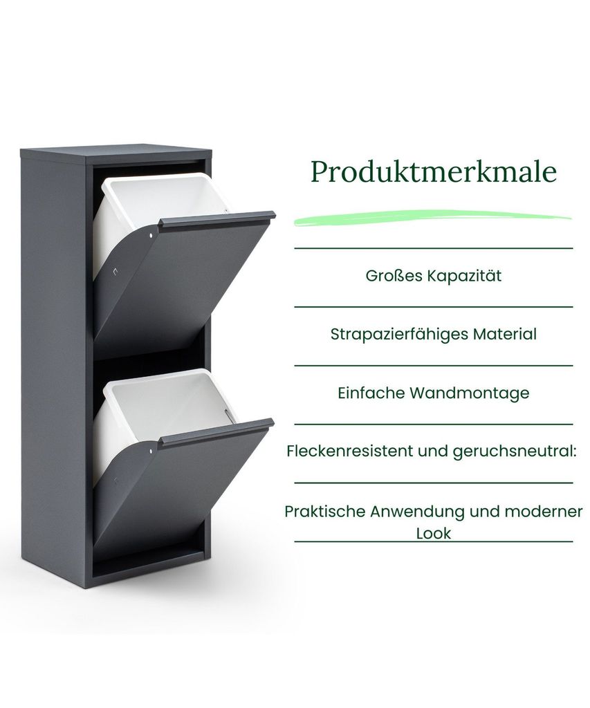 Gowoll Mülltrennsystem 2 Fach Mülleimer Küche aus Metall Produktbild 3