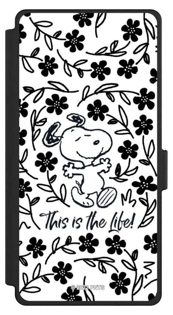 NIVOCASE Klapphülle für Samsung Galaxy S25 Ultra Handyhülle aus Kunst Leder NIVOflip schwarz Blumen Peanuts Snoopy