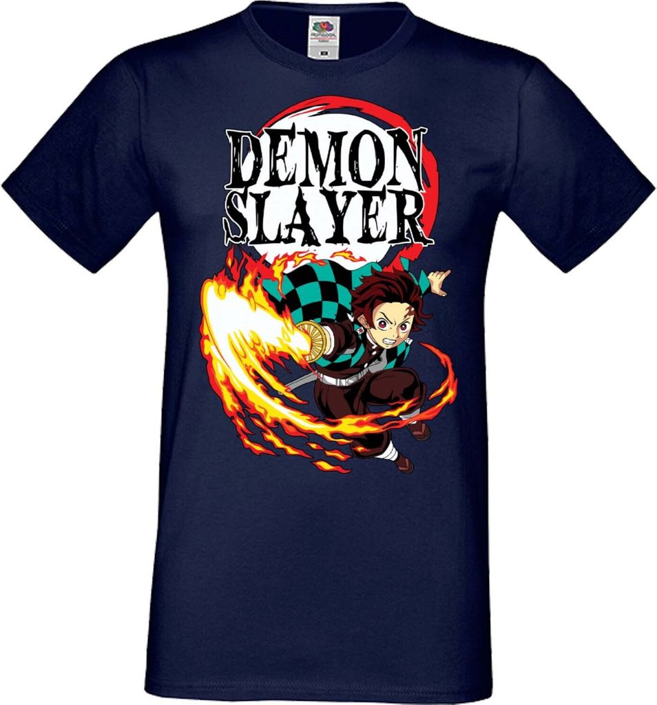 Herren T-Shirt Manga Anime Demon Anime Slayer Tanjiro Kamado 03 Demon Anime Slayer Main, Man 3XL / Dunkelblau
