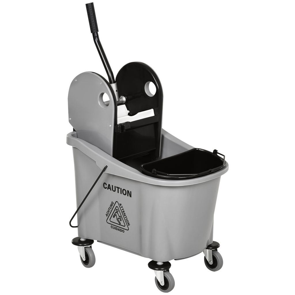 HOMCOM Reinigungswagen 36 Liter Fahreimer Putzeimer Wischwagen mit Auswringvorrichtung, Grau, 54 x 41 x 91,5 cm